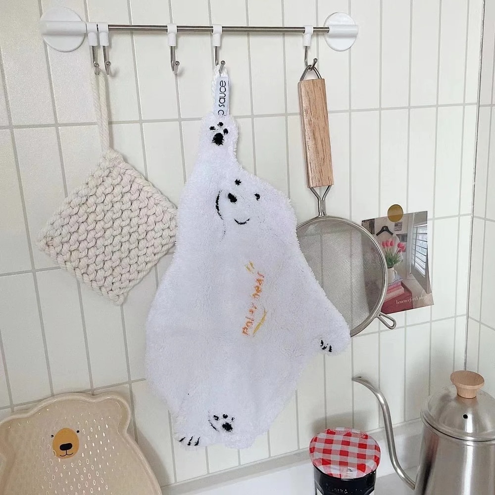 Super Absorbent Polar Bear Hand Wiping Towel Coral Design Cartoon Hanging Kitchen Towel 1
