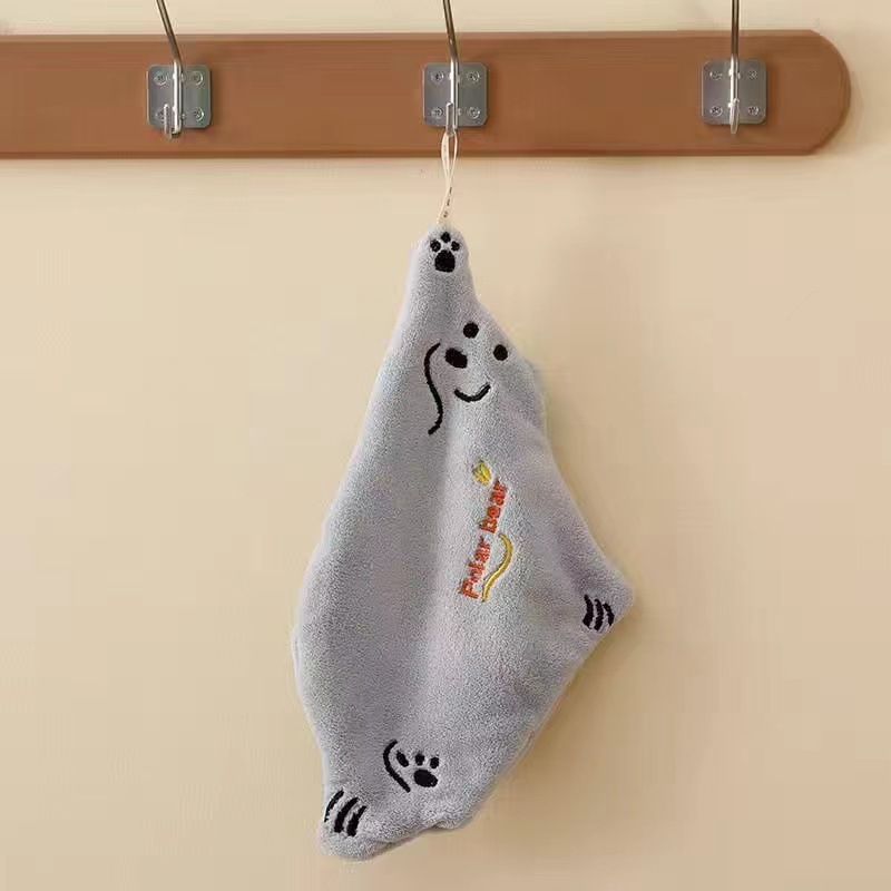 Super Absorbent Polar Bear Hand Wiping Towel Coral Design Cartoon Hanging Kitchen Towel 6