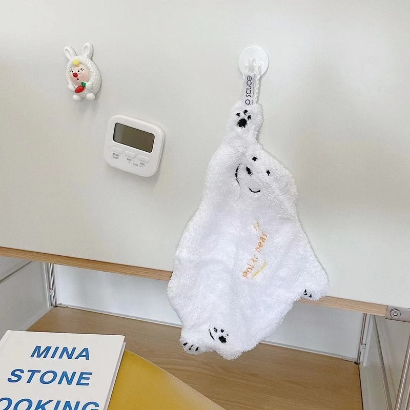 Super Absorbent Polar Bear Hand Wiping Towel Coral Design Cartoon Hanging Kitchen Towel 3