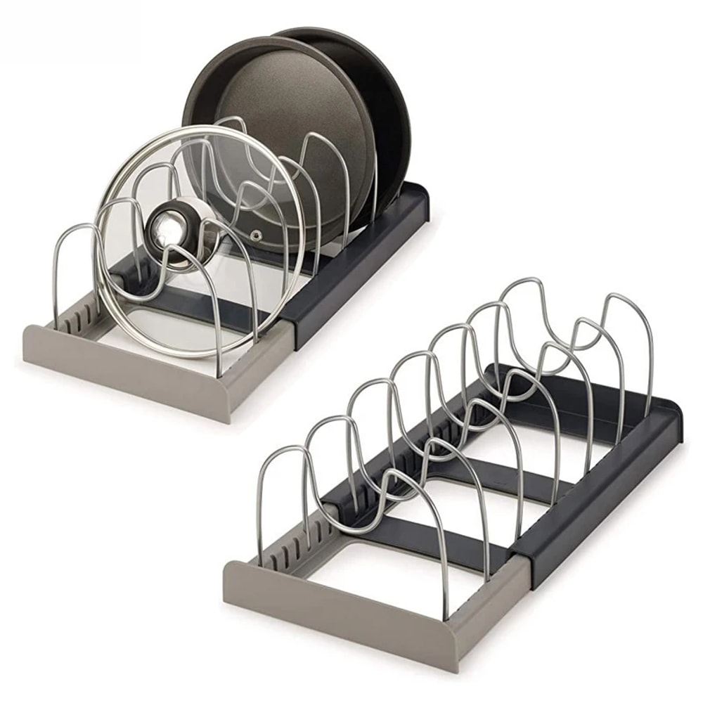 Kitchen Cabinet Organizers for Pots and Pans, Expandable Stainless Steel Rack, Drying Cookware Shelf