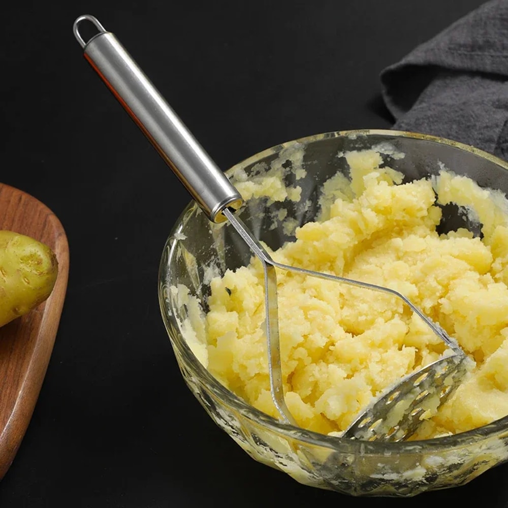 Manual Stainless Steel Potato Masher, Food Crusher Gadget for Fruits, Vegetables, Kitchen Use