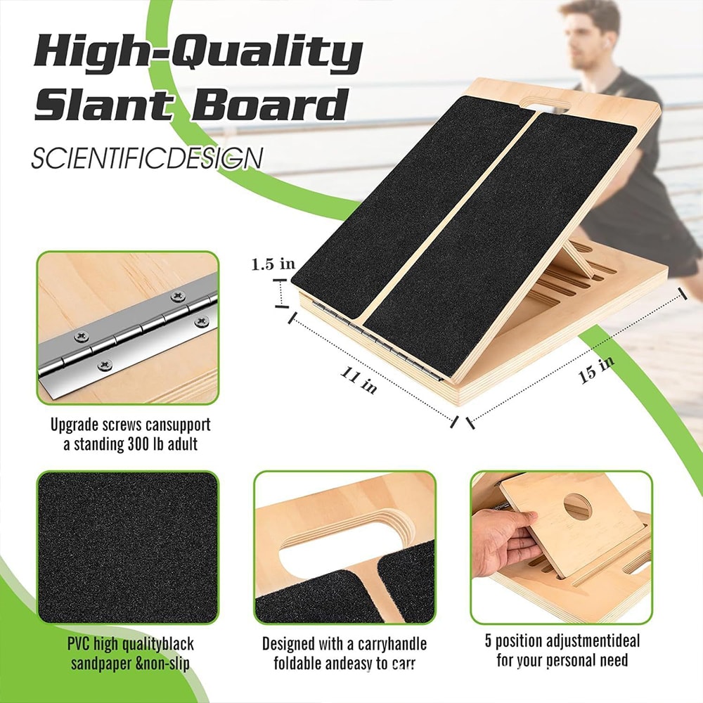 Adjustable Calf Ankle Stretcher, Foldable Wooden Incline Board for Plyometric Training, Home Balance Equipment