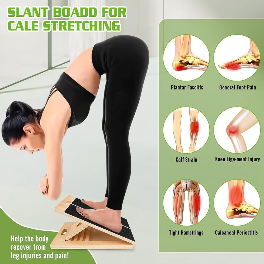 Adjustable Calf Ankle Stretcher, Foldable Wooden Incline Board for Plyometric Training, Home Balance Equipment