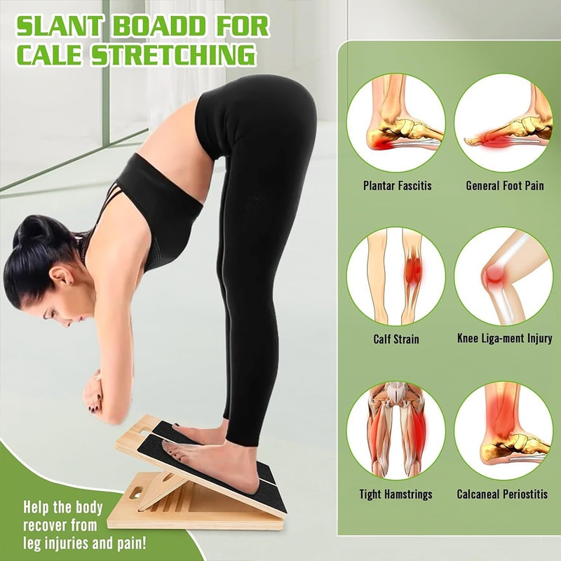 Adjustable Calf Ankle Stretcher, Foldable Wooden Incline Board for Plyometric Training, Home Balance Equipment