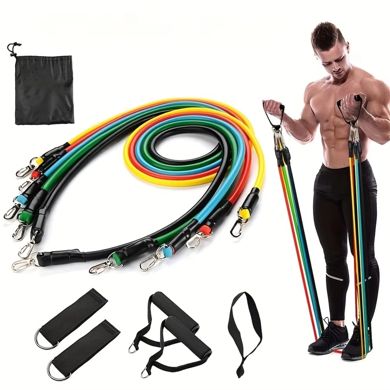 Exercise Resistance Bands Set with Handles, Door Anchor, Carry Bag, and Ankle Straps for Home Gym Use