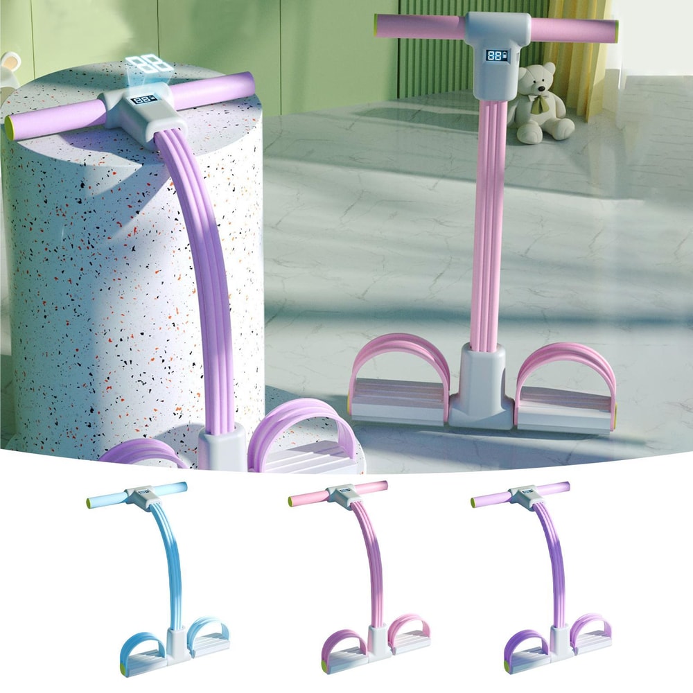 Workout Pedal Puller, Fitness Pedal Resistance Band, LED Display Yoga Strap Tension Rope for Elastic Exercise