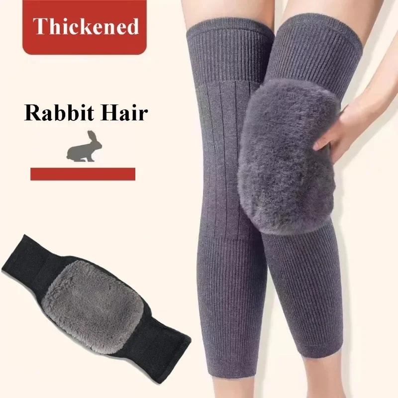 Winter Rabbit Fur Knee Pads for Old People, Thermal Keep Warm Velvet Kneepad for Arthritis
