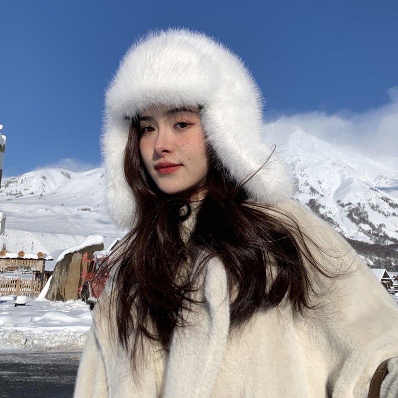 Winter Warm Earflap Ski Cap, Thicken Faux Fur Bomber Hat, Russia Ushanka Fur Hat