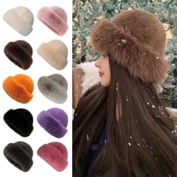 solid color fisherman hat, new fluffy fur winter hat, thicken windproof panama cap