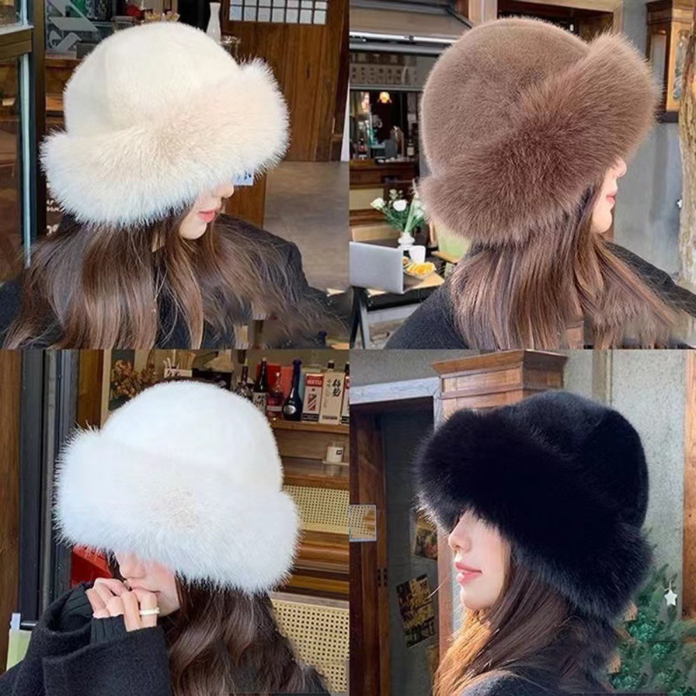 Solid Color Fisherman Hat New Fluffy Fur Winter Hat Thicken Windproof Panama Cap 4
