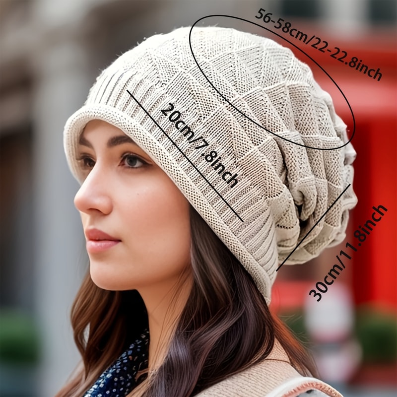 Chunky Slouch Cap With Elastic Ear Warmers Womens Beanie Hat Fashionable Lightweight For Autumn 3