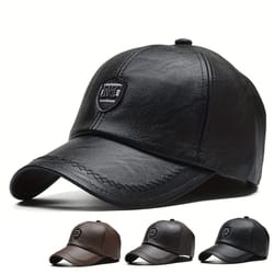 warm leather baseball cap, fashion men snapback hat, adjustable outdoor sports dad cap for autumn winter