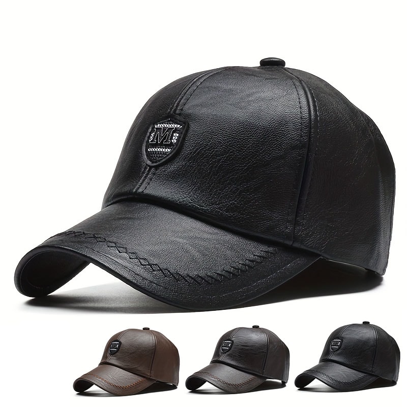 Warm Leather Baseball Cap Fashion Men Snapback Hat Adjustable Outdoor Sports Dad Cap For Autumn Win 0