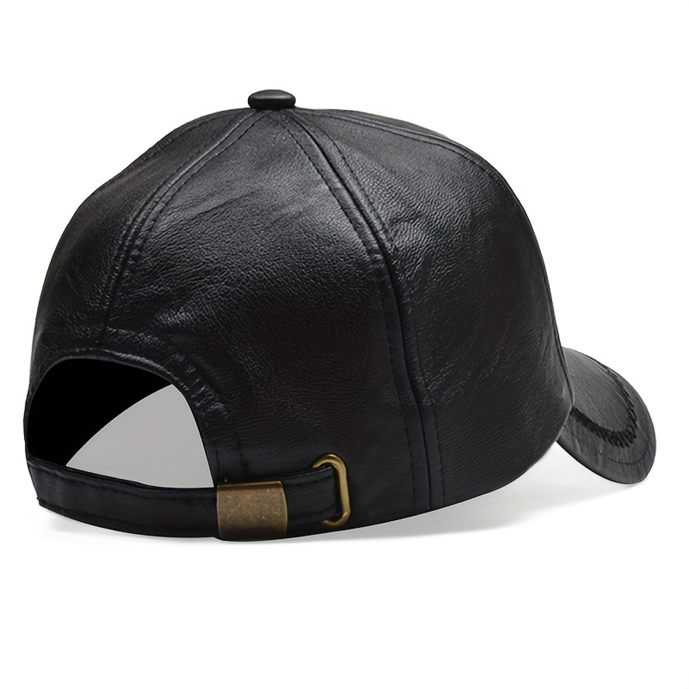 Warm Leather Baseball Cap Fashion Men Snapback Hat Adjustable Outdoor Sports Dad Cap For Autumn Win 3