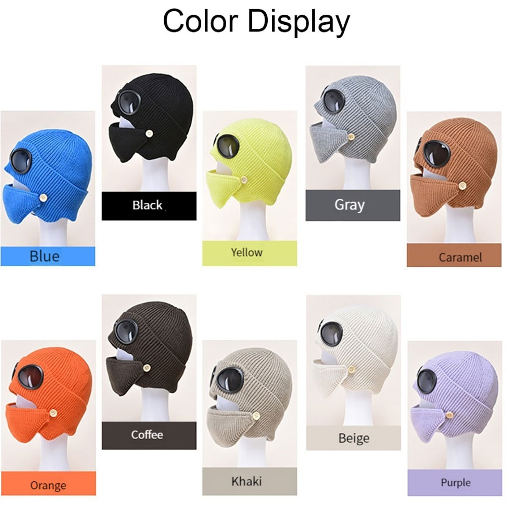 Warm Knitted Hat For Women Winter Pilot Ear Protection Hat Windproof Cold Proof Hat With Mask 4