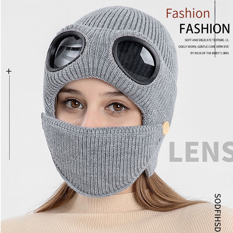 Warm Knitted Hat For Women Winter Pilot Ear Protection Hat Windproof Cold Proof Hat With Mask 5