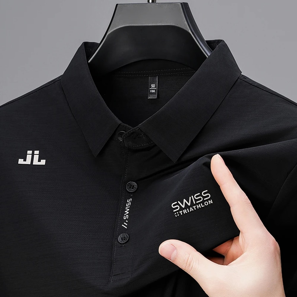 Fashionable Solid Color Polo Shirt for Men, New Business Casual Short Sleeved Shirt with Badge, Comfortable & Breathable