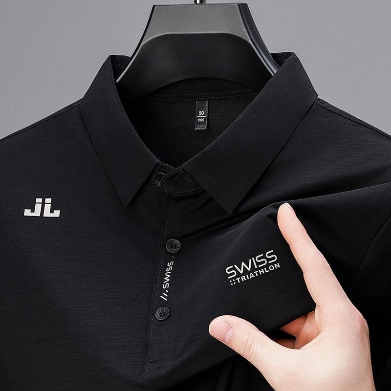 Fashionable Solid Color Polo Shirt for Men, New Business Casual Short Sleeved Shirt with Badge, Comfortable & Breathable