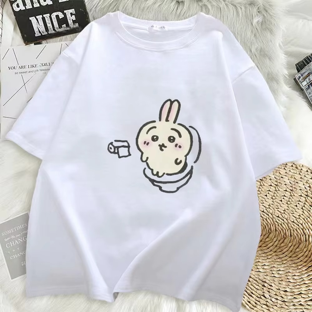 Summer Fashion Chiikawa Toilet Time T Shirt for Men, Oversized Women Comfortable Tee