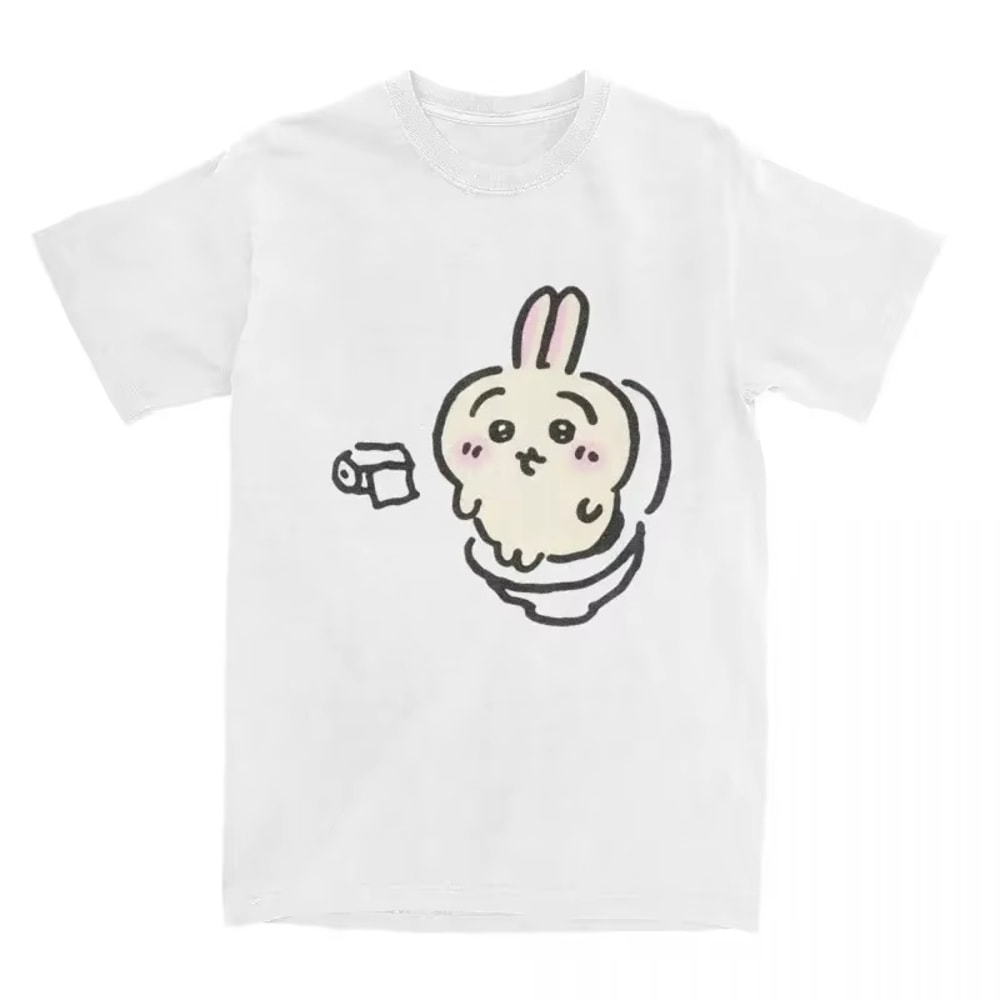 Summer Fashion Chiikawa Toilet Time T Shirt for Men, Oversized Women Comfortable Tee