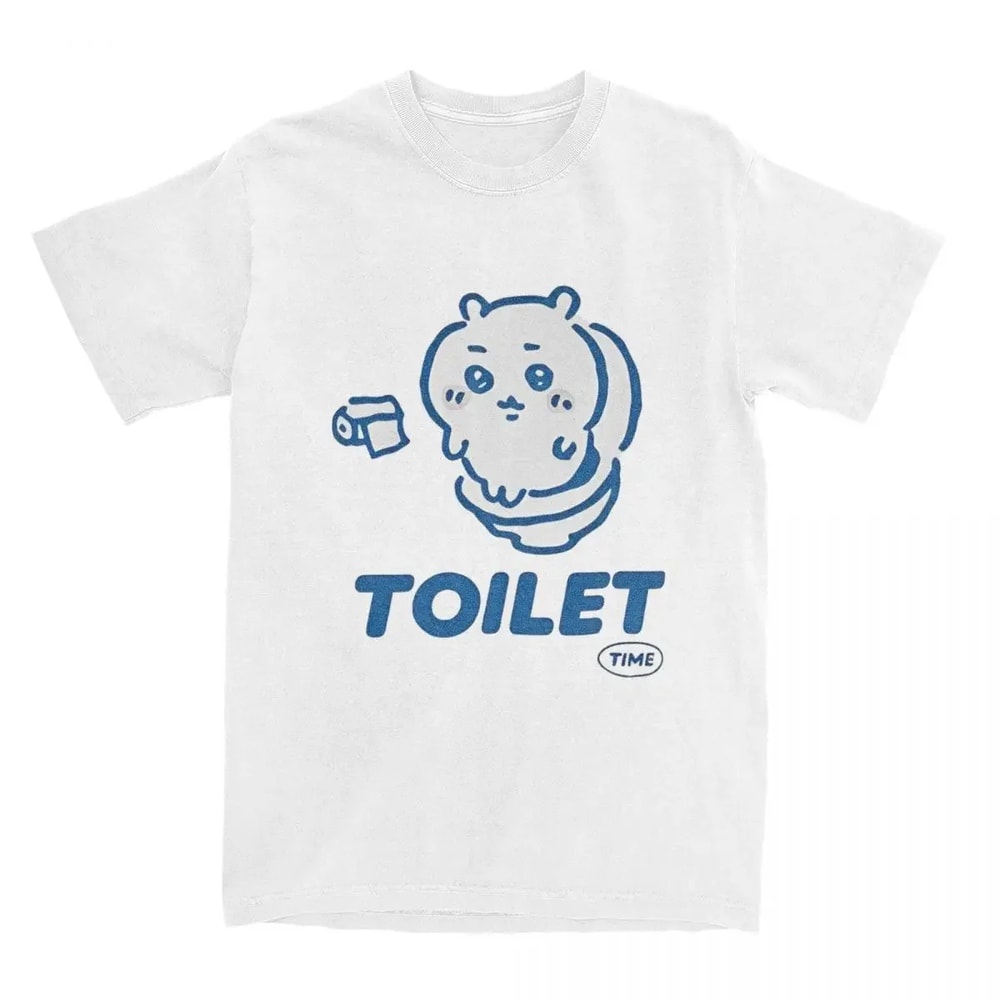 Summer Fashion Chiikawa Toilet Time T Shirt for Men, Oversized Women Comfortable Tee