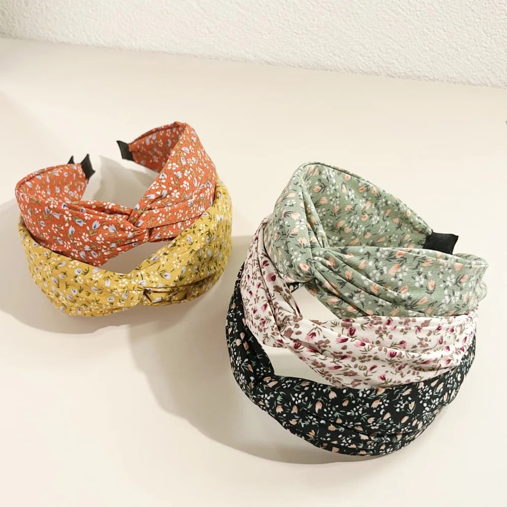 Wide Bands Hair Hoop Bohemian Floral Cross Headband Vintage Fabric Flower Print Summer Accessory Fo 0