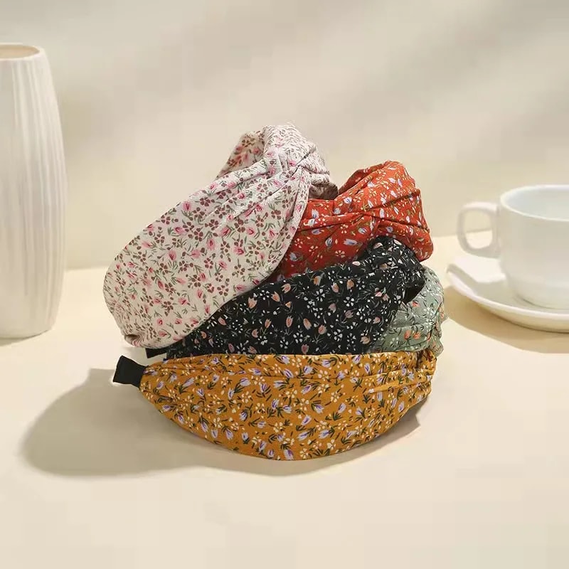 Wide Bands Hair Hoop Bohemian Floral Cross Headband Vintage Fabric Flower Print Summer Accessory Fo 4