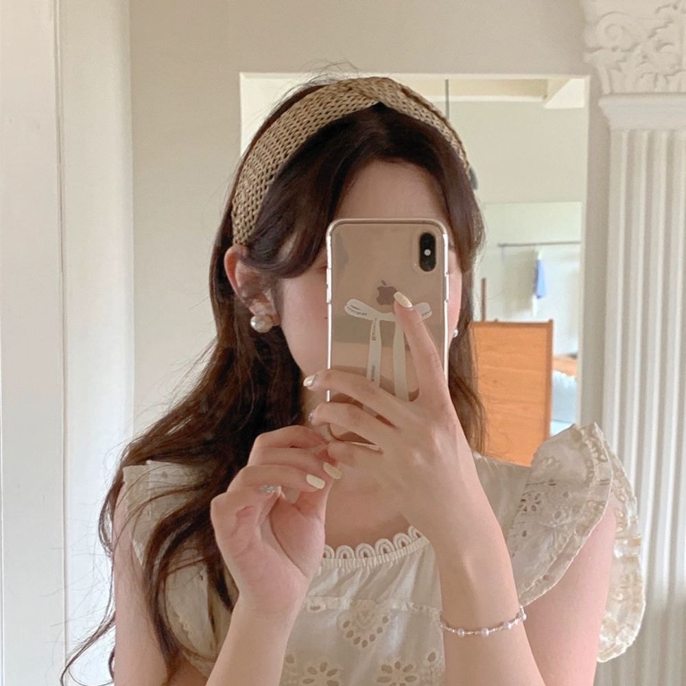 Weaving Cross Hair Hoop Beach Style Straw Headband WideBrimmed Headwear 1