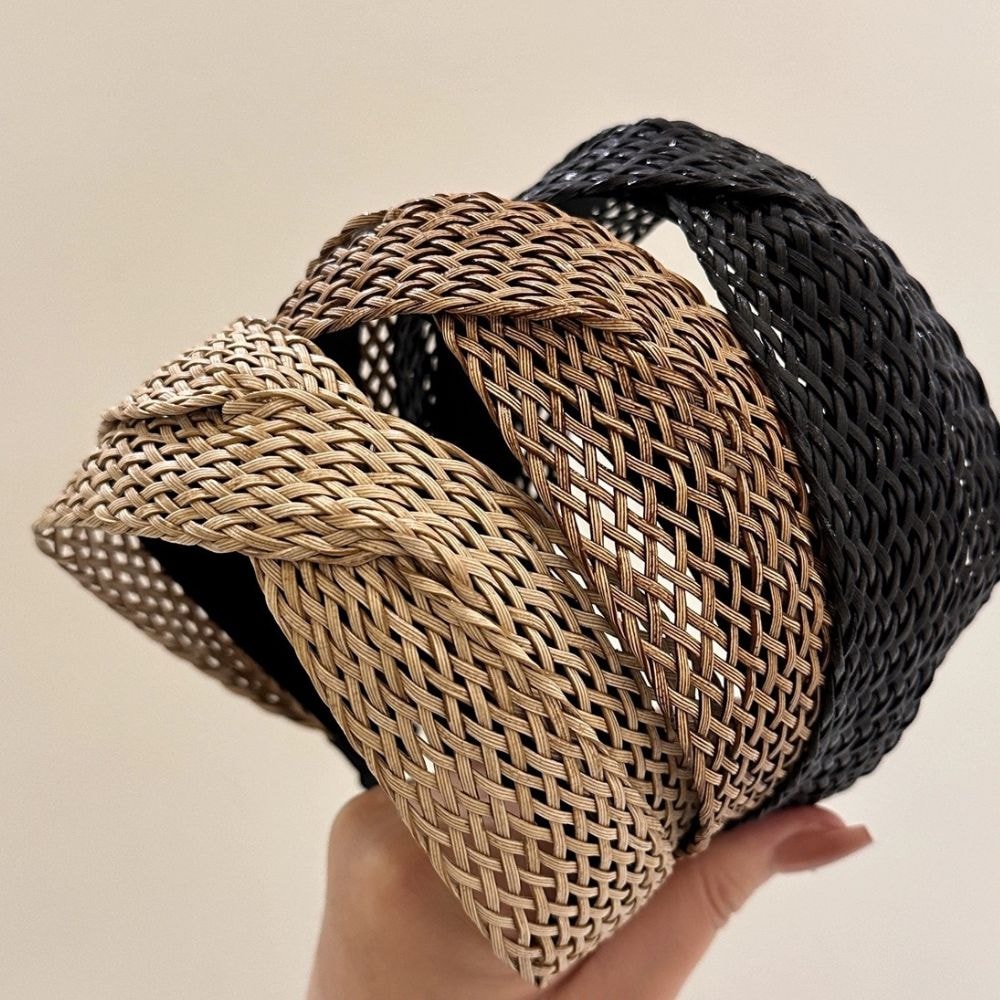 Weaving Cross Hair Hoop Beach Style Straw Headband WideBrimmed Headwear 3