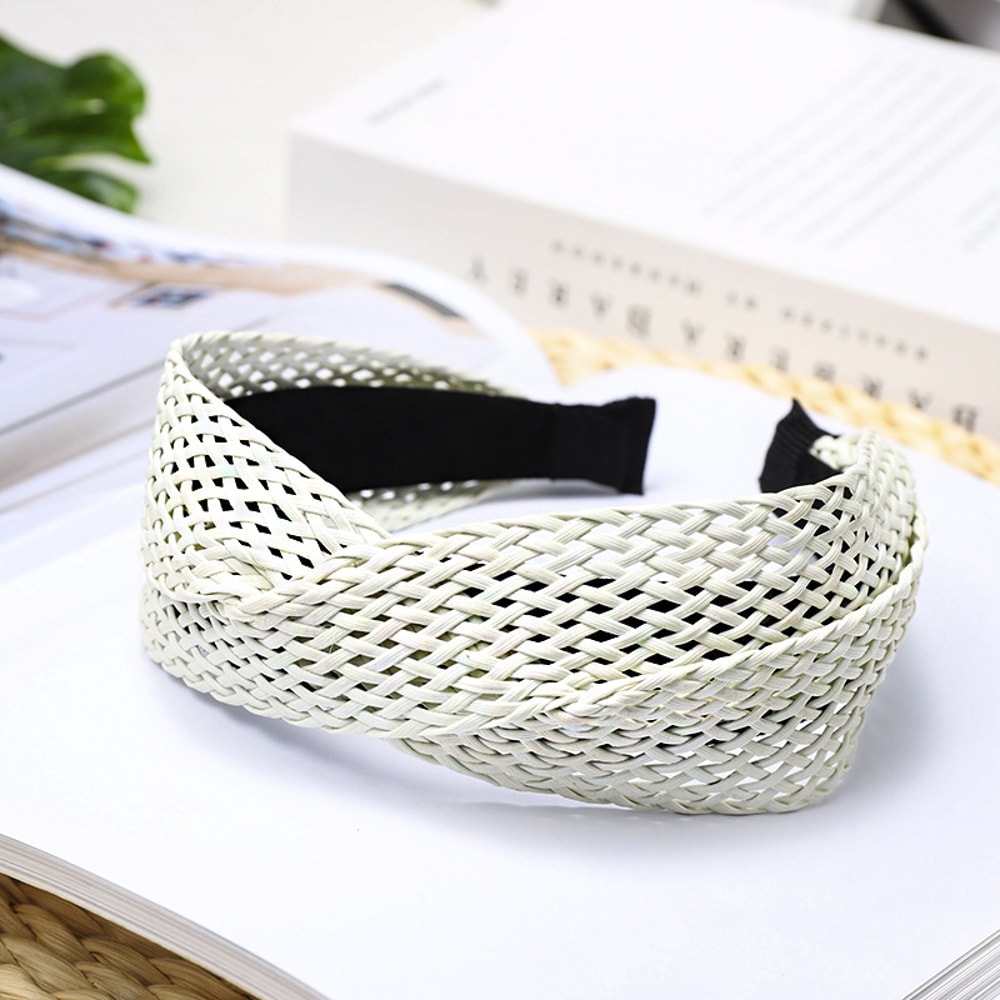 Weaving Cross Hair Hoop Beach Style Straw Headband WideBrimmed Headwear 6
