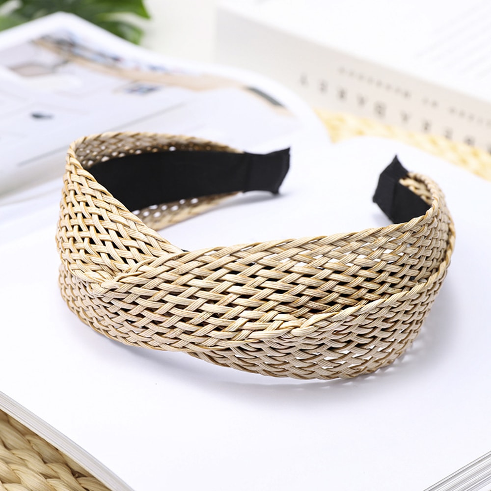 Weaving Cross Hair Hoop Beach Style Straw Headband WideBrimmed Headwear 8