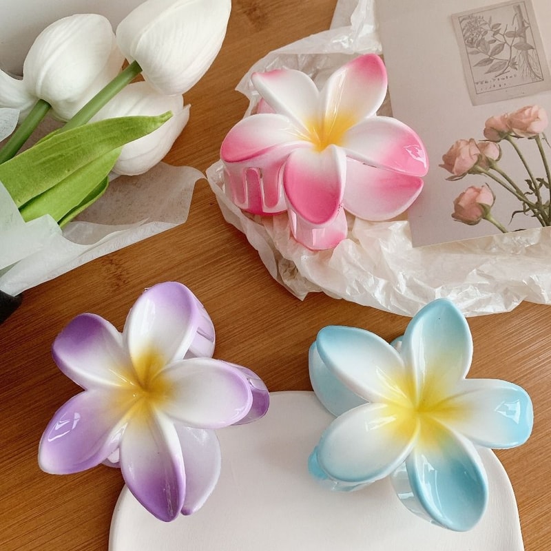 Bohemian Shark Clip Hair Claw Plumeria Flower Shape Cute Plastic Barrettes For Hair Accessories 1