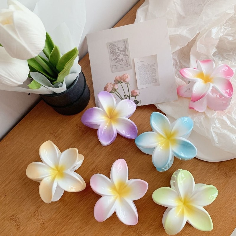 Bohemian Shark Clip Hair Claw Plumeria Flower Shape Cute Plastic Barrettes For Hair Accessories 2