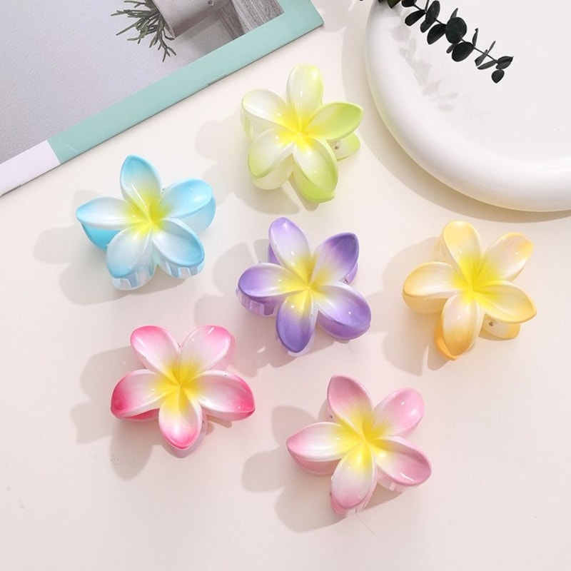 Bohemian Shark Clip Hair Claw Plumeria Flower Shape Cute Plastic Barrettes For Hair Accessories 4