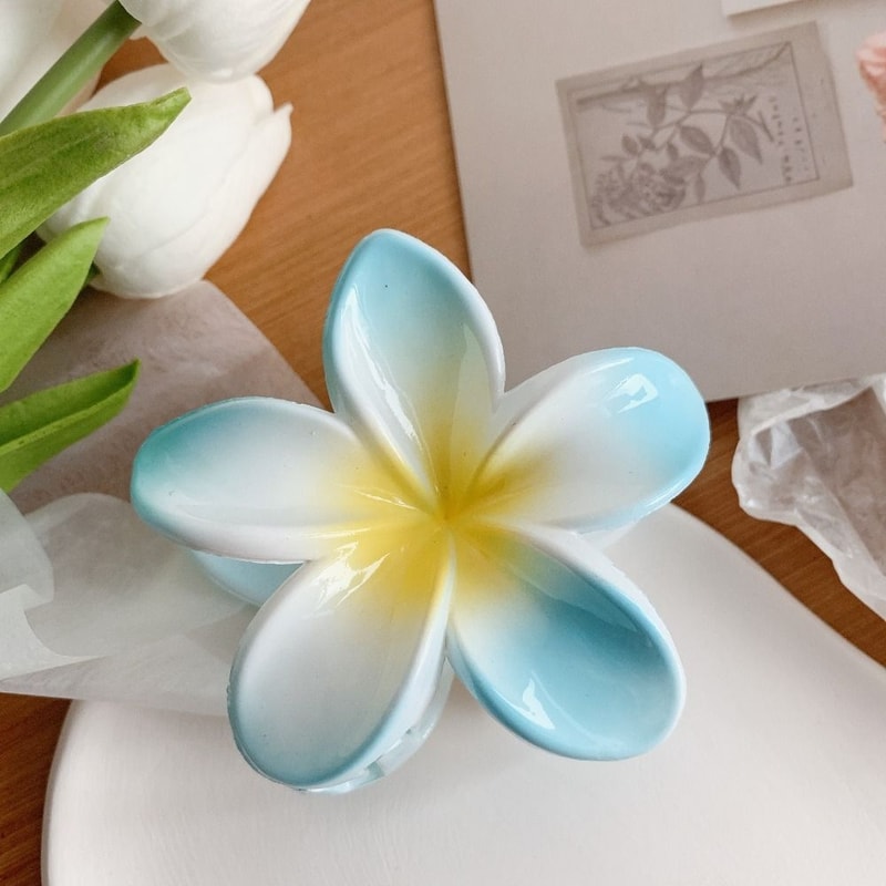 Bohemian Shark Clip Hair Claw Plumeria Flower Shape Cute Plastic Barrettes For Hair Accessories 7
