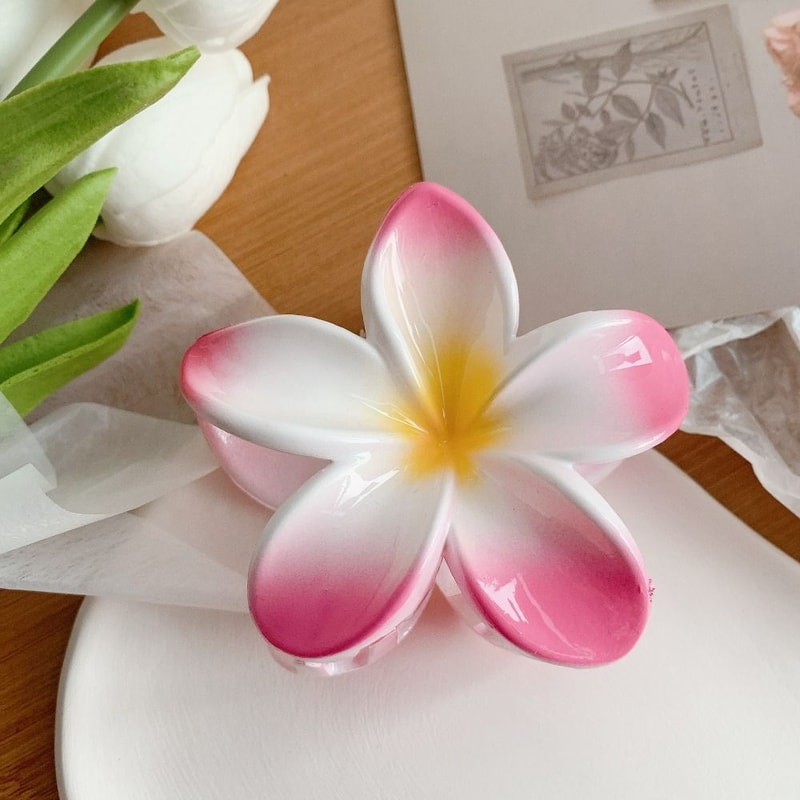 Bohemian Shark Clip Hair Claw Plumeria Flower Shape Cute Plastic Barrettes For Hair Accessories 8