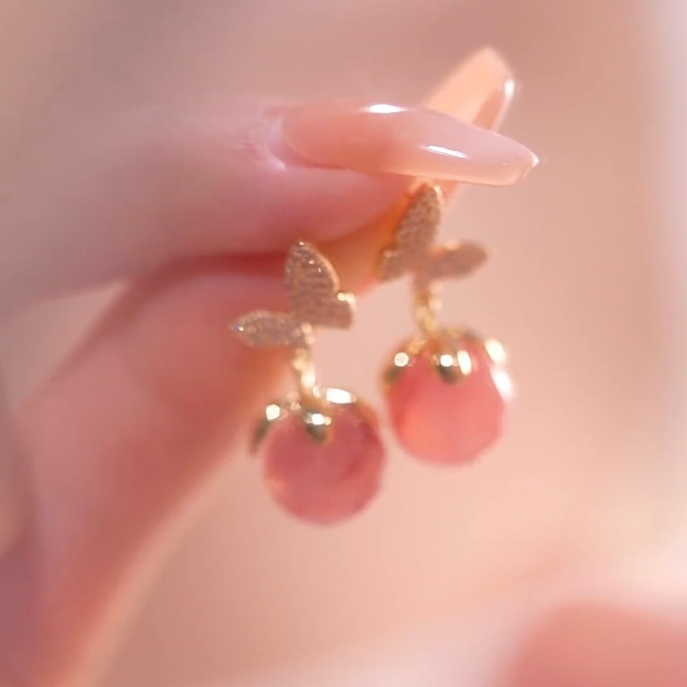 Pink Rose Tulip Heart Earrings, Korean Sweet Resin Cherry Flower Stud, Elegant Jewelry for Women