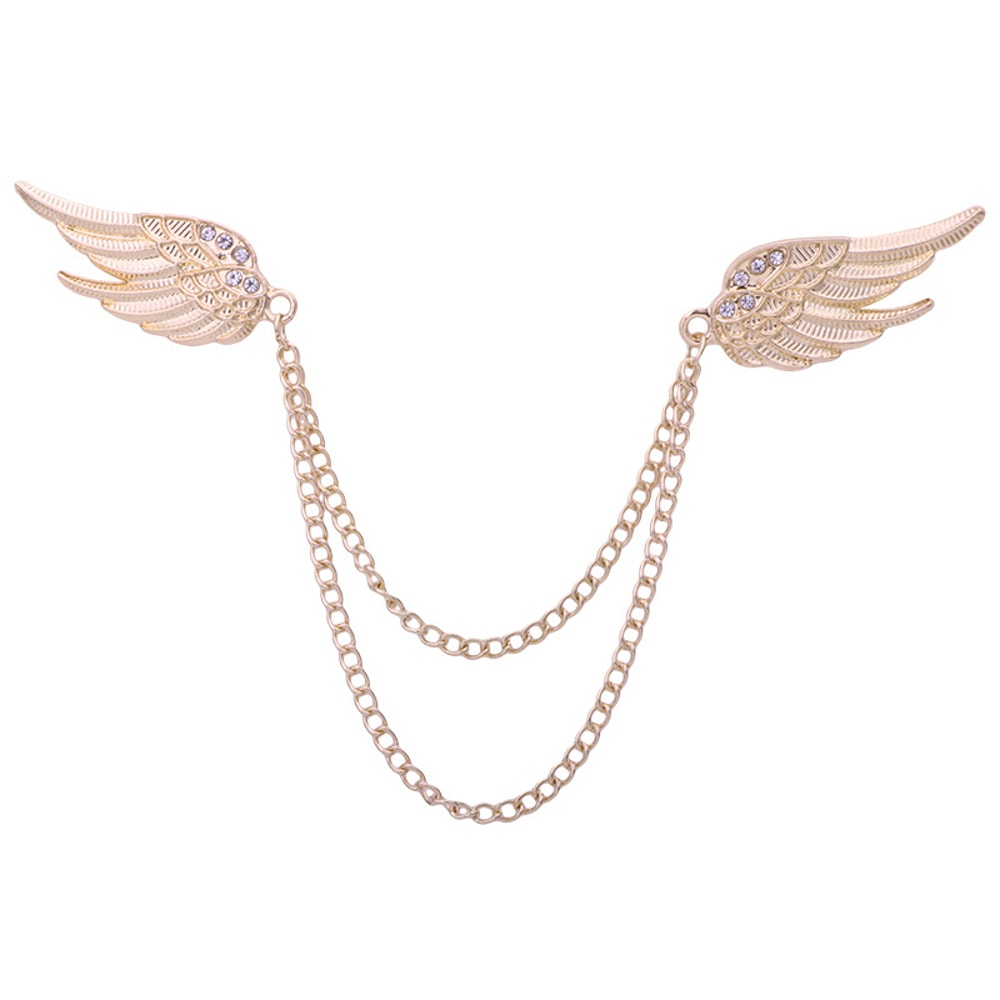 Elegant Decorative Jewelry Accessory, Korean Angel Wings Brooch with Tassel Chain for Shirt Suit
