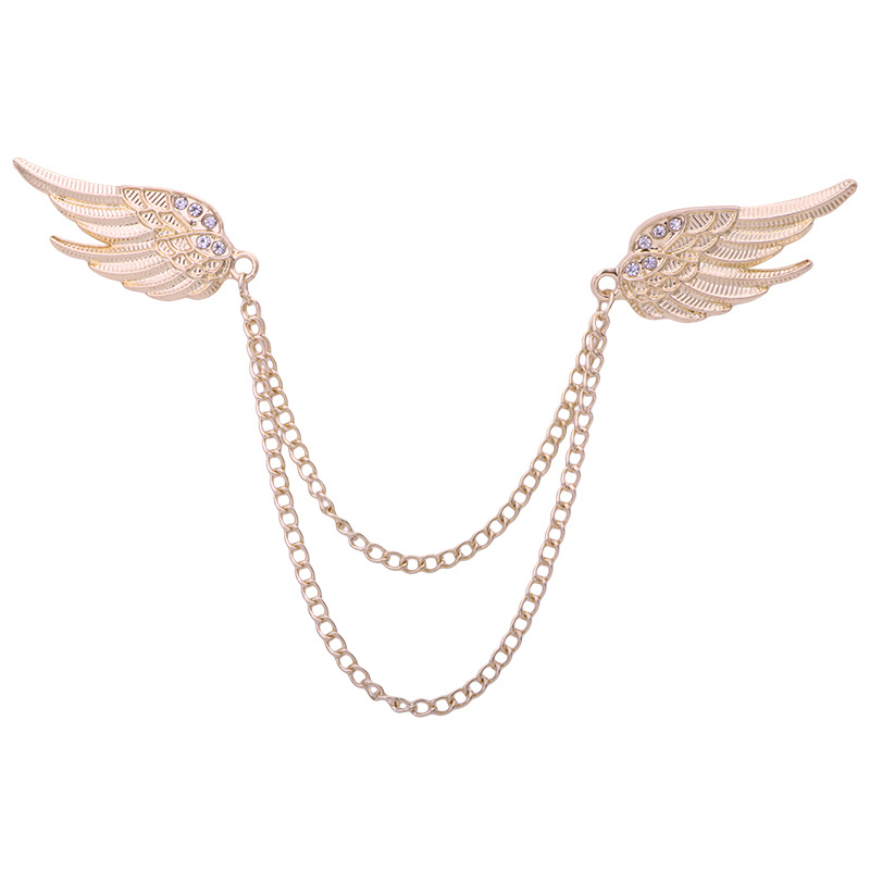 Elegant Decorative Jewelry Accessory, Korean Angel Wings Brooch with Tassel Chain for Shirt Suit