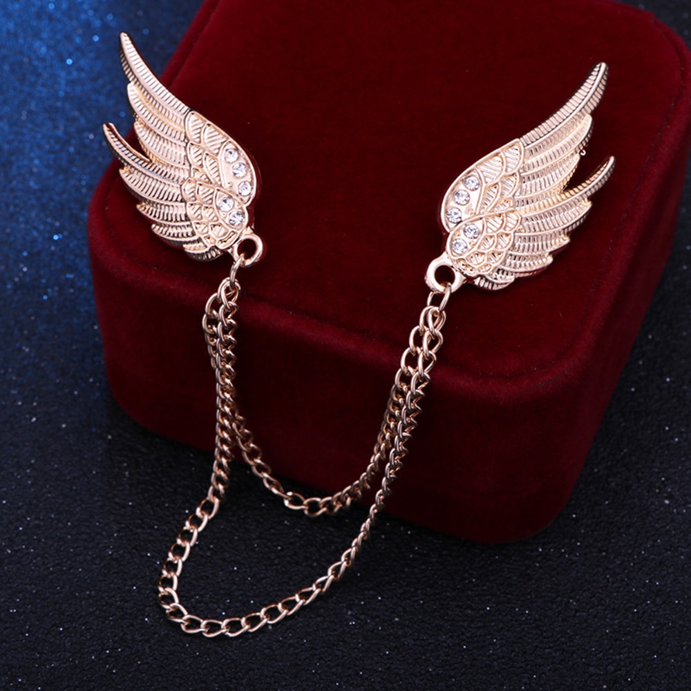 Elegant Decorative Jewelry Accessory, Korean Angel Wings Brooch with Tassel Chain for Shirt Suit