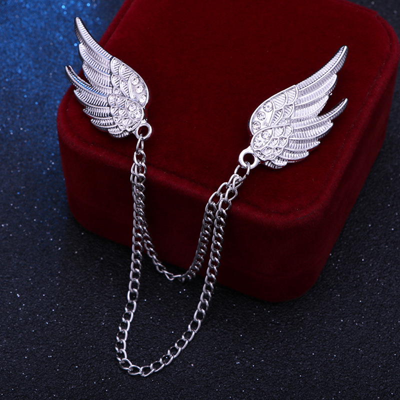 Elegant Decorative Jewelry Accessory, Korean Angel Wings Brooch with Tassel Chain for Shirt Suit