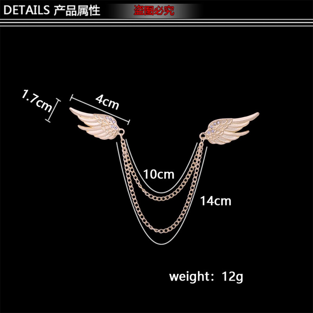Elegant Decorative Jewelry Accessory, Korean Angel Wings Brooch with Tassel Chain for Shirt Suit