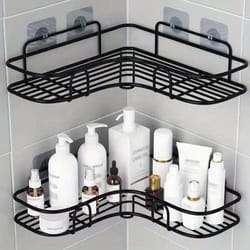 triangular space saving corner shower rack, no drilling bathroom organizer, ideal for shampoo and soap storage