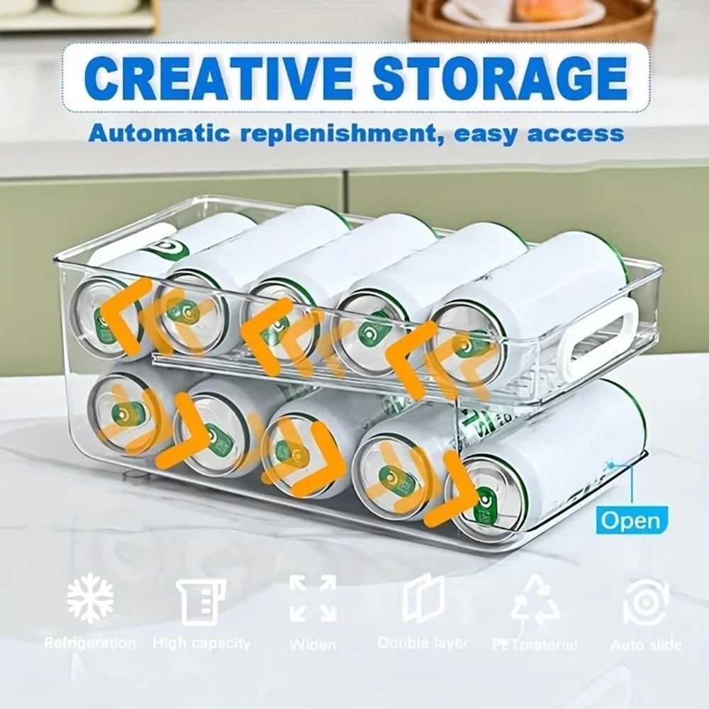 Refrigerator Stackable Drink Organizer Soda Can Dispenser For Fridge Clear Plastic Bins 3