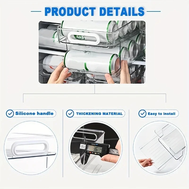 Refrigerator Stackable Drink Organizer Soda Can Dispenser For Fridge Clear Plastic Bins 4