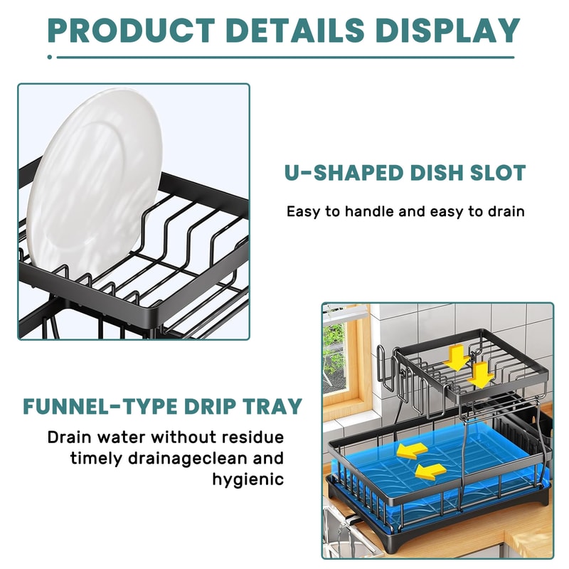 Removable large-capacity dish draining rack, large dish drying rack for kitchen countertops