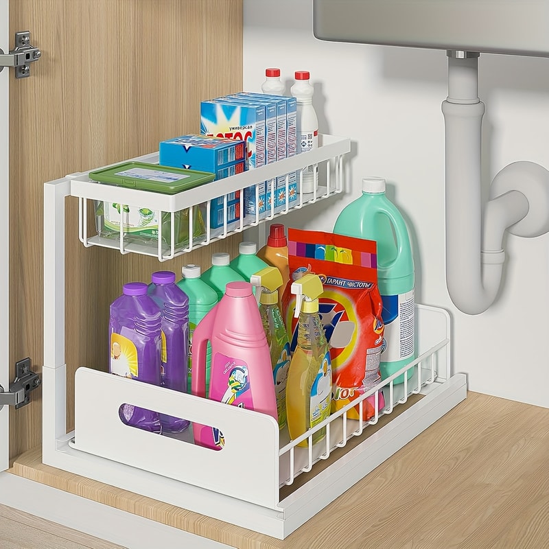 Metal Storage Rack Rustproof, Kitchen & Bathroom Cabinets Organizer, Cleaning Supplies