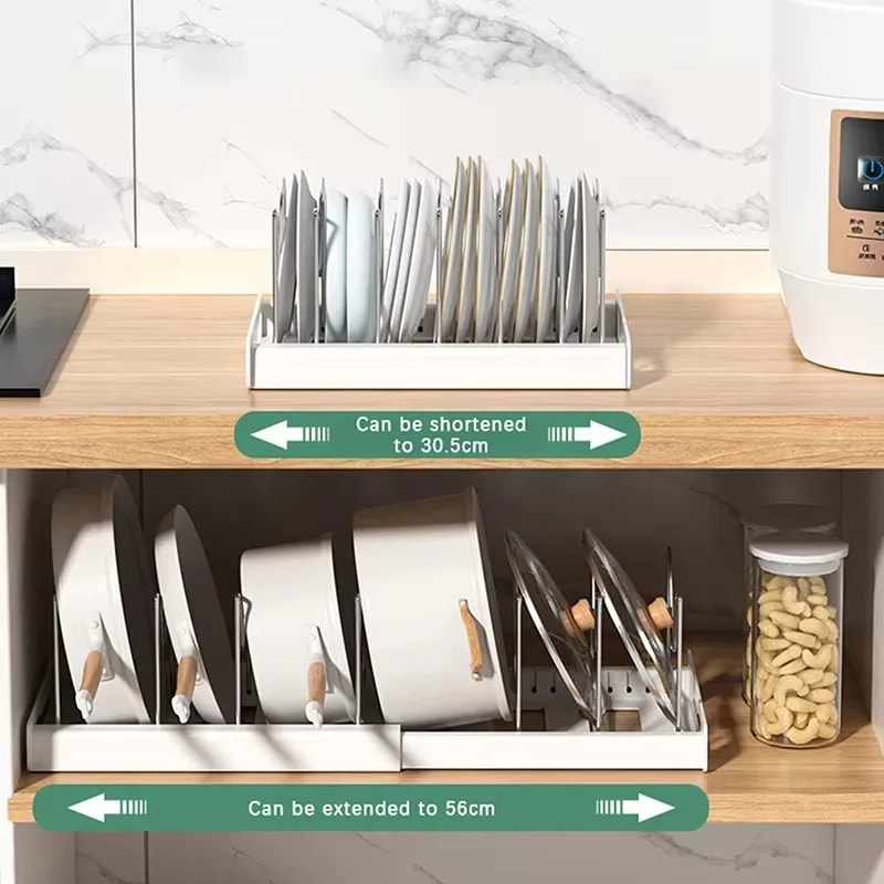 Pots Holder Kitchen Utensils Rack, Adjustable Compartments Dish Storage, Rack Pot Lid Organizer