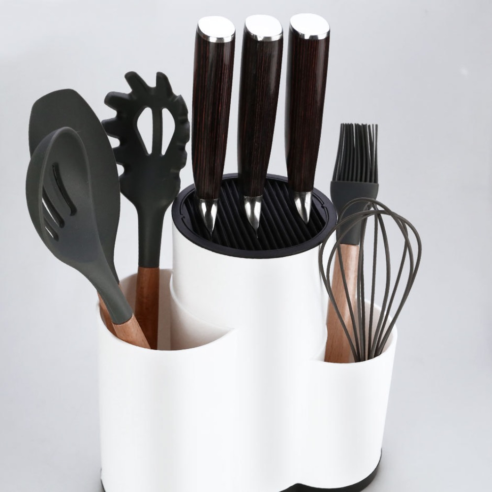 BlackWhite Flatware Storage Box Fork Grid Plastic Kitchenware Drain Rack 2