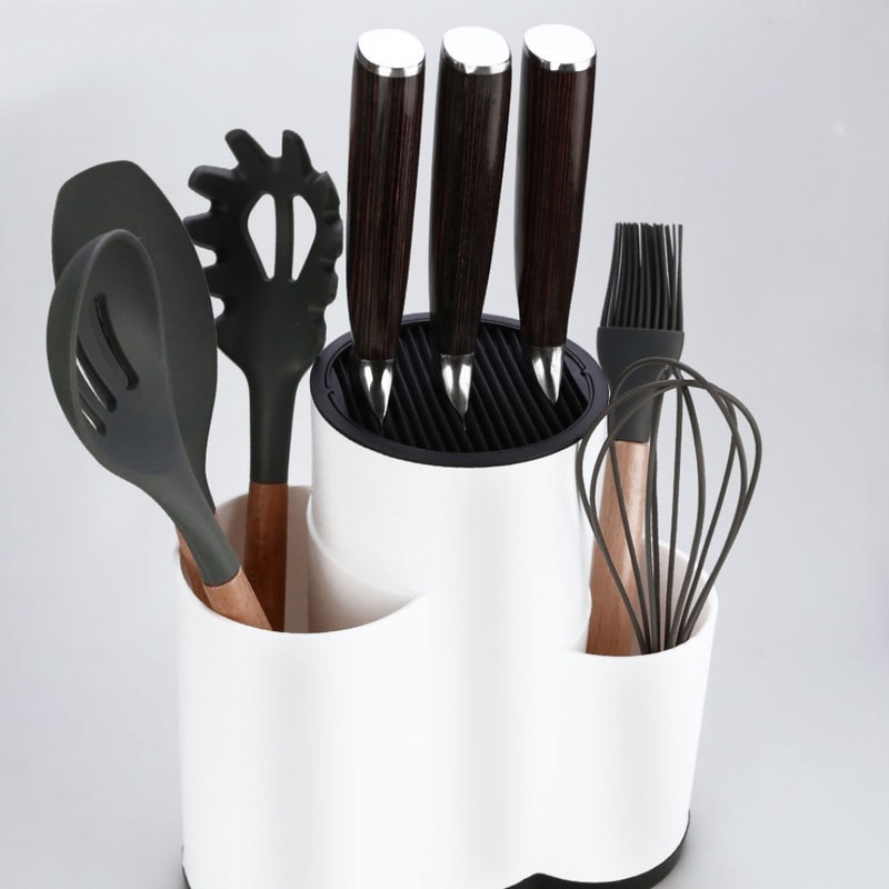 BlackWhite Flatware Storage Box Fork Grid Plastic Kitchenware Drain Rack 2